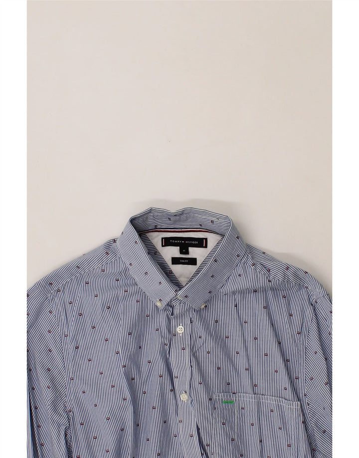 TOMMY HILFIGER Mens Slim Fit Shirt Medium Blue Pinstripe Cotton Vintage Tommy Hilfiger and Second-Hand Tommy Hilfiger from Messina Hembry 