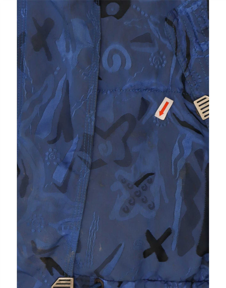 Giacca da sci oversize imbottita da donna vintage UK 8 piccola blu geometrica