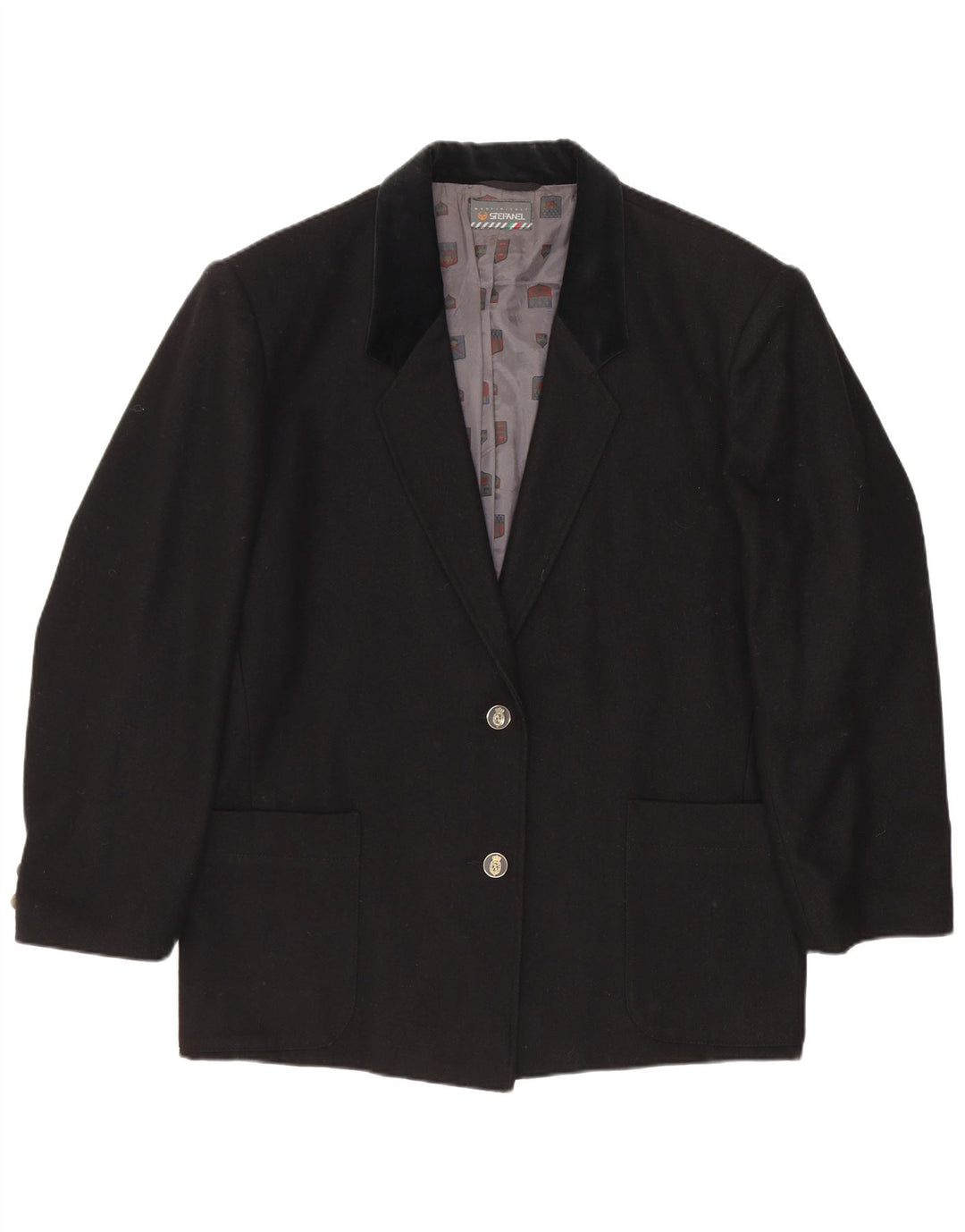 Giacca blazer da donna a 2 bottoni Stefanel UK 14 lana nera media