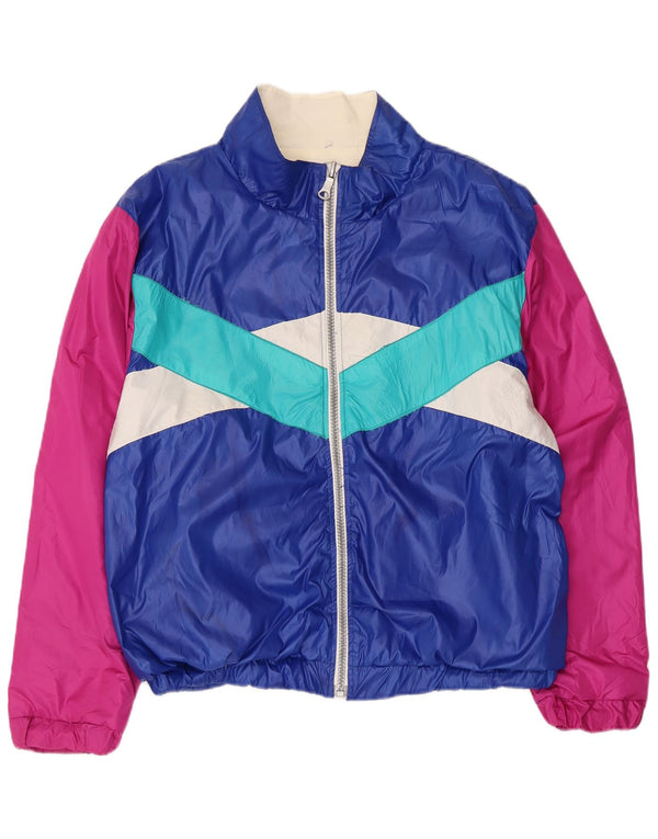 Giacca da ginnastica grafica da uomo vintage XL color block blu