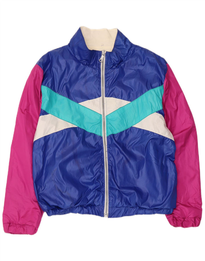 Giacca da ginnastica grafica da uomo vintage XL color block blu