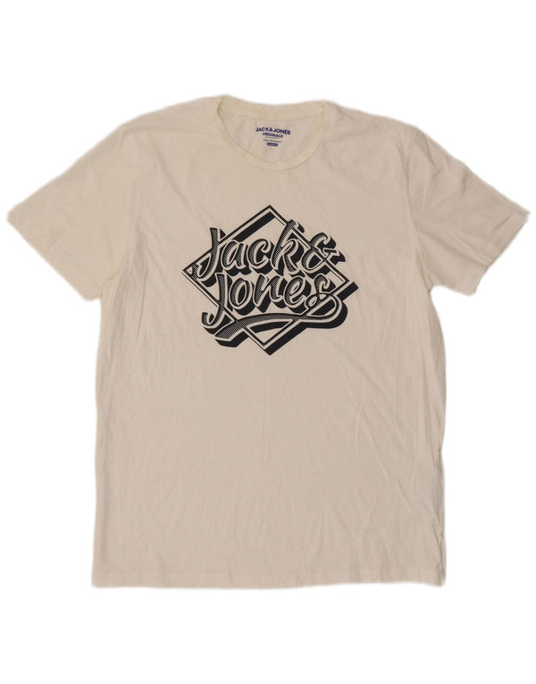 T-shirt grafica da uomo con vestibilità regolare Jack & Jones XL in cotone bianco