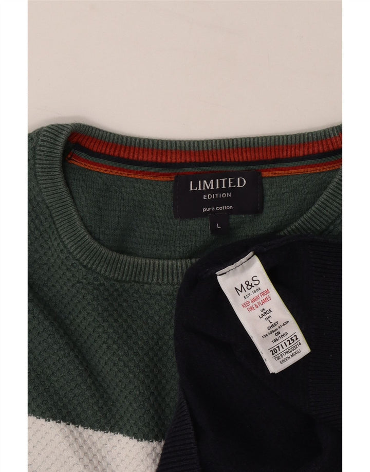 Maglione maglione girocollo da uomo Marks & Spencer grande color block blu navy