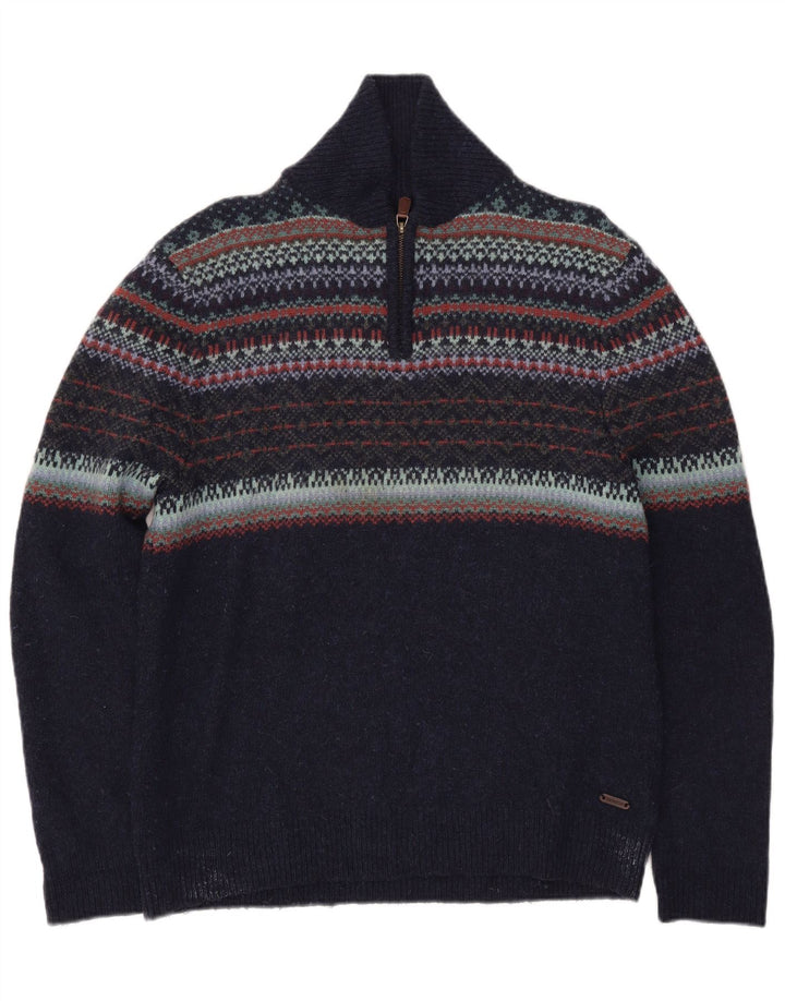 Maglione da uomo con collo alto di White Stuff, grande lana Fair Isle blu navy