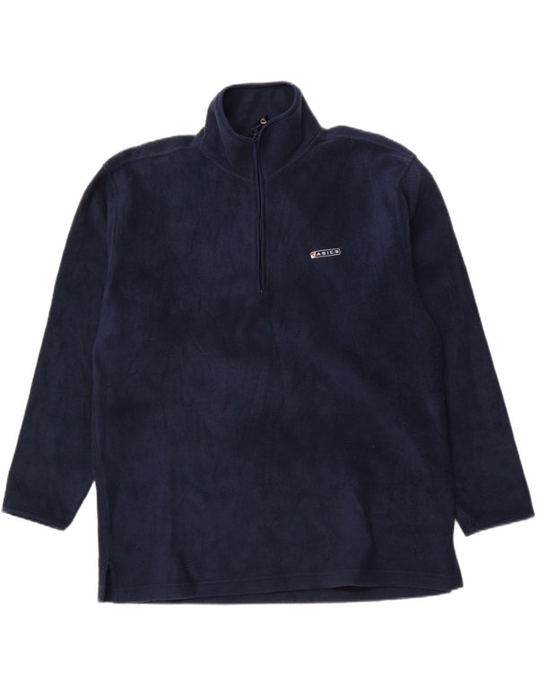 ASICS Mens Zip Neck Fleece Jumper Large Navy Blue Polyester