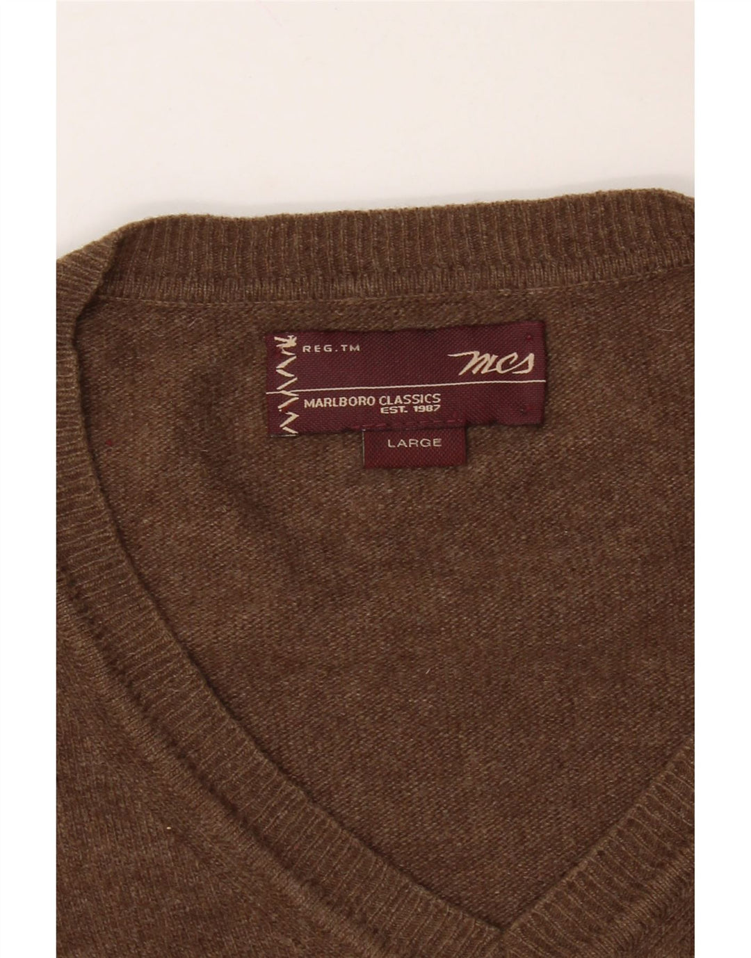 MARLBORO CLASSICS Mens V-Neck Jumper Sweater Large Brown Vintage Marlboro Classics and Second-Hand Marlboro Classics from Messina Hembry 