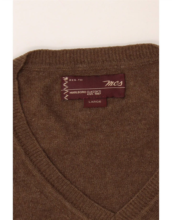 MARLBORO CLASSICS Mens V-Neck Jumper Sweater Large Brown Vintage Marlboro Classics and Second-Hand Marlboro Classics from Messina Hembry 
