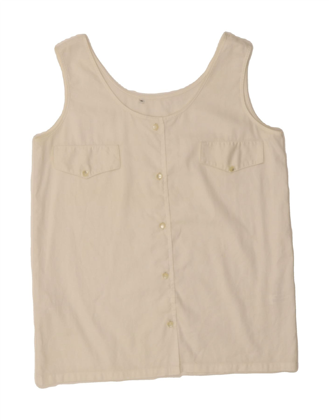 VINTAGE Womens Sleeveless Shirt Blouse UK 14 Medium White Cotton Vintage Vintage and Second-Hand Vintage from Messina Hembry 