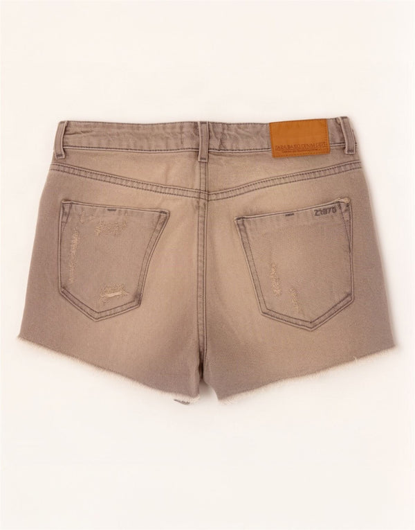 Pantaloncini in denim invecchiato da donna Zara EU 38 piccoli W28 cotone grigio