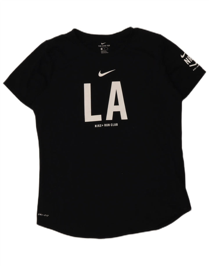 T-shirt grafica Nike Dri Fit da donna, taglia UK 14, poliestere nero medio