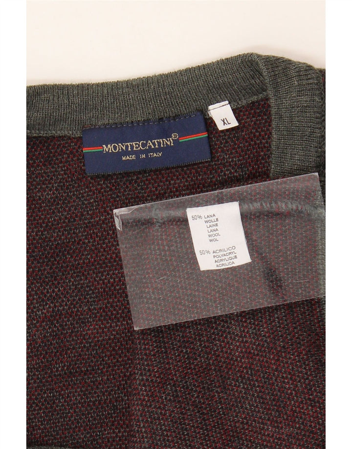 Maglione cardigan senza maniche da uomo Montecatini XL lana geometrica grigia