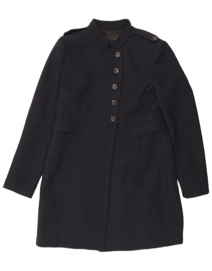 ZARA Womens Military Overcoat UK 14 Large Navy Blue Polyester