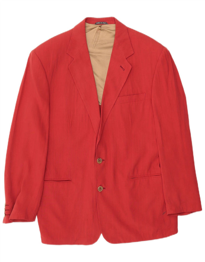 Giacca blazer vintage da uomo a 2 bottoni vestibilità ampia IT 46 piccola seta rossa