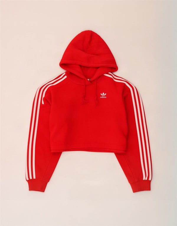 Maglione con cappuccio oversize corto da donna Adidas UK 4 XS rosso cotone