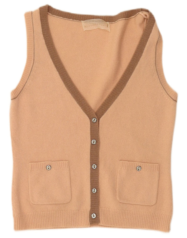 SCHUMACHER Maglione cardigan senza maniche corto da donna UK 14 Large Pink Wool