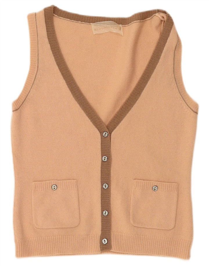 SCHUMACHER Maglione cardigan senza maniche corto da donna UK 14 Large Pink Wool