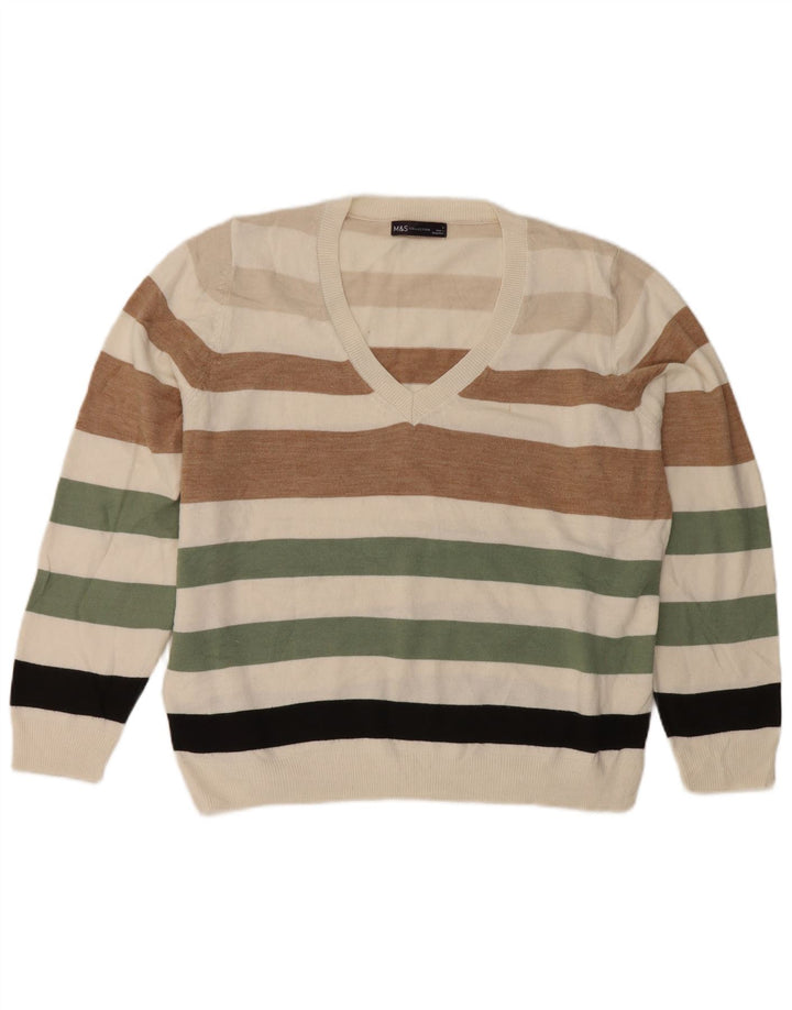 Maglione maglione con scollo a V da donna Marks & Spencer UK 16 grande multicolore
