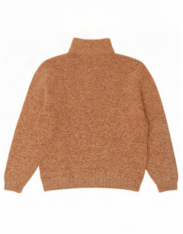 Maglione da uomo vintage con collo a bottoni, grande lana screziata marrone