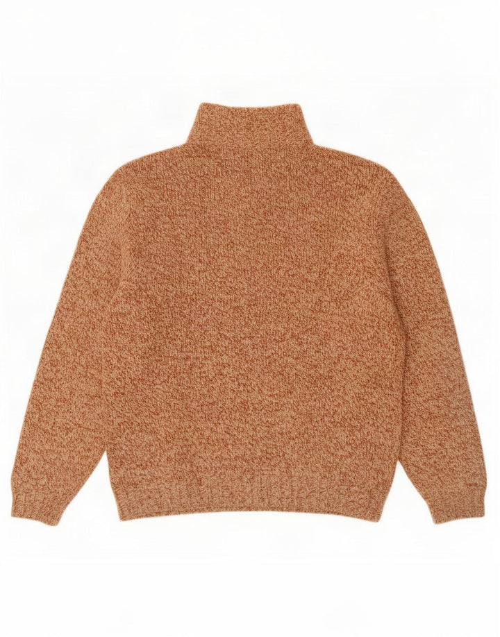 Maglione da uomo vintage con collo a bottoni, grande lana screziata marrone