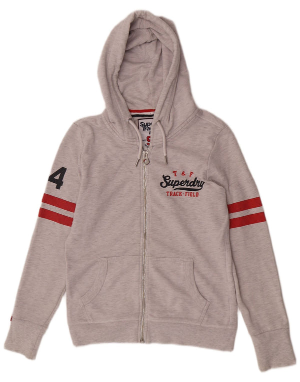 Felpa con cappuccio e zip grafica da donna Superdry UK 12 Cotone grigio medio