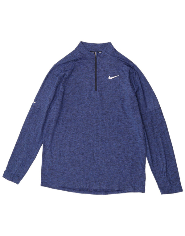 Nike Uomo Dri Fit Zip Neck Pullover Tuta Top Large Blu Flecked