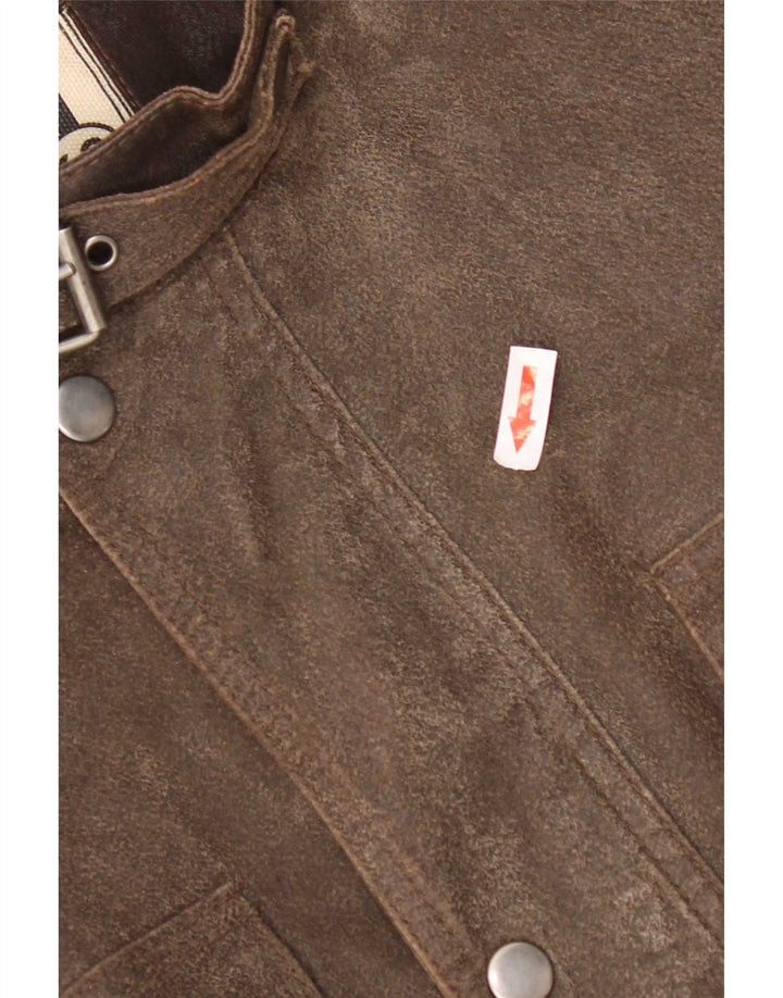 Giacca utilitaria in pelle da motociclista vintage da uomo UK 38 Marrone medio