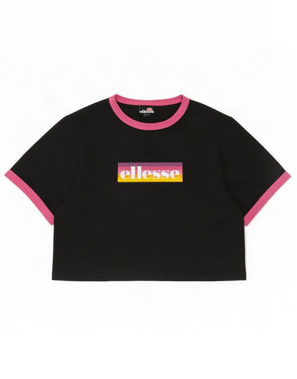 Ellesse T-shirt corta da donna con grafica UK 10 Small Black Colourblock