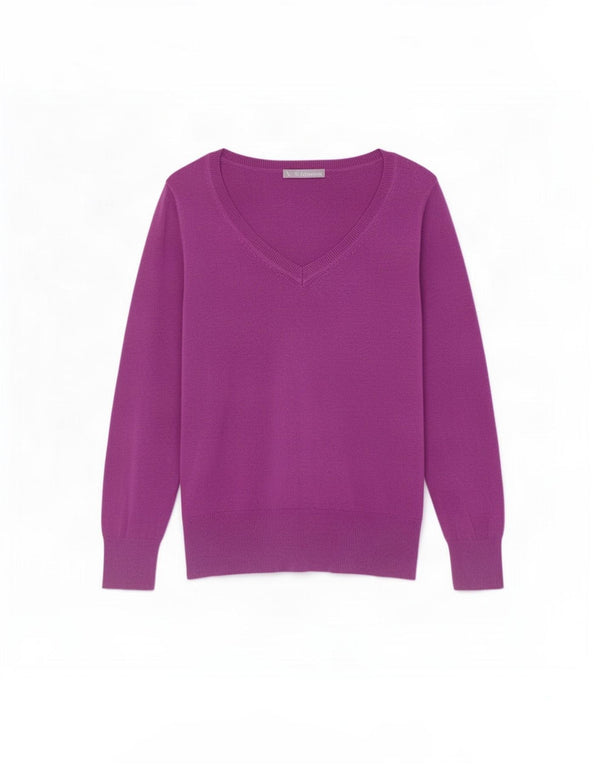 Maglione con scollo a V da donna Marks & Spencer UK 16 Large Viola in viscosa
