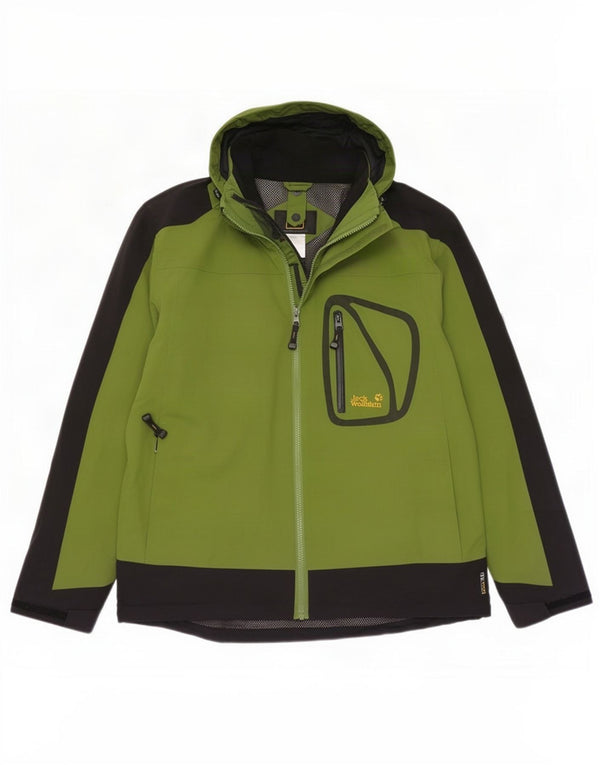 Giacca antipioggia con cappuccio da uomo Jack Wolfskin UK 40/42 Colore verde medio