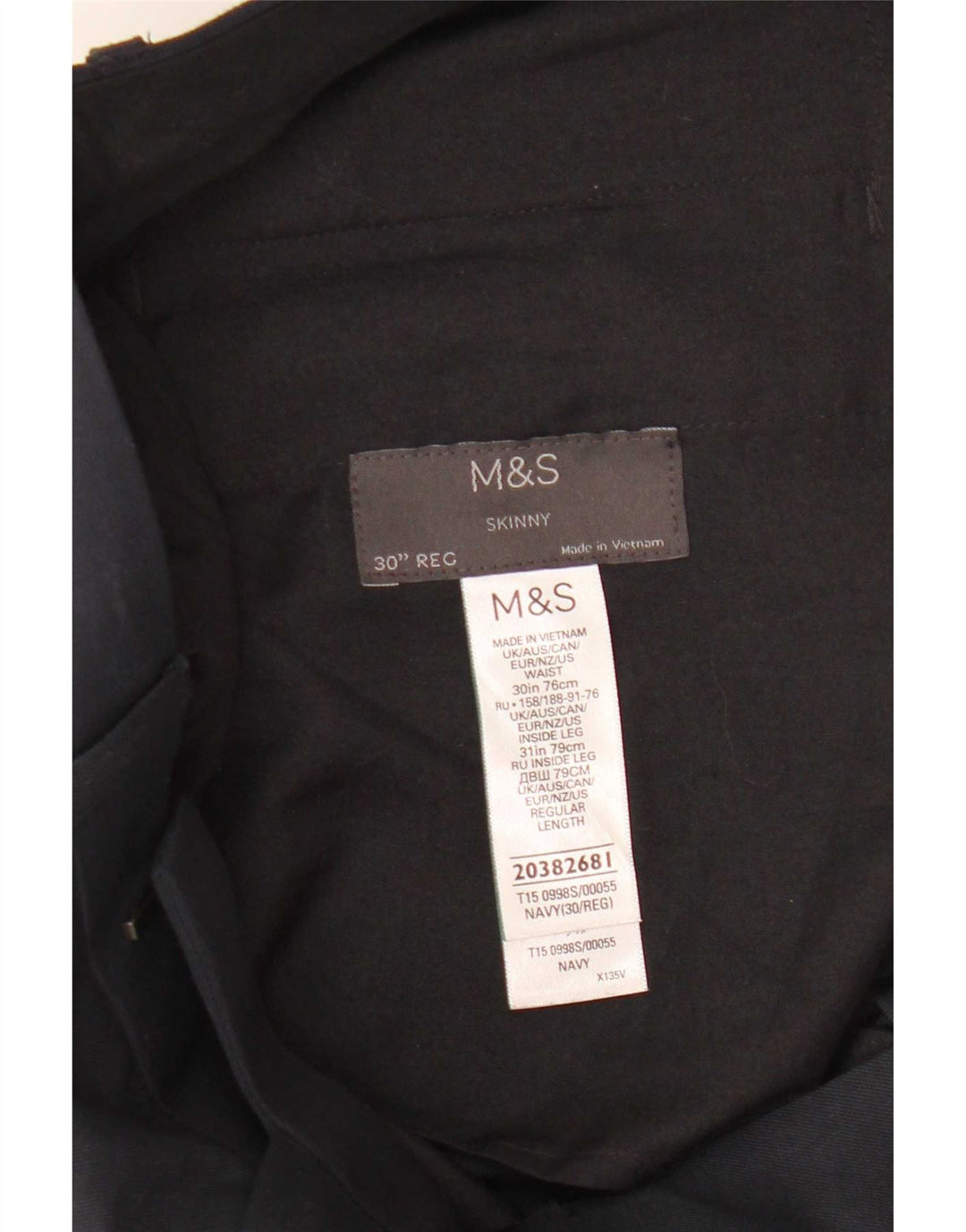 Pantaloni da abito skinny Marks & Spencer da uomo W30 L31 poliestere blu navy