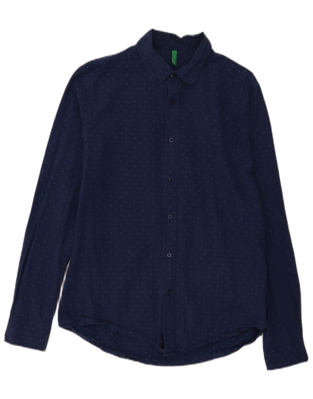 Camicia Uomo BENETTON Large in Cotone Maculato Blu Navy