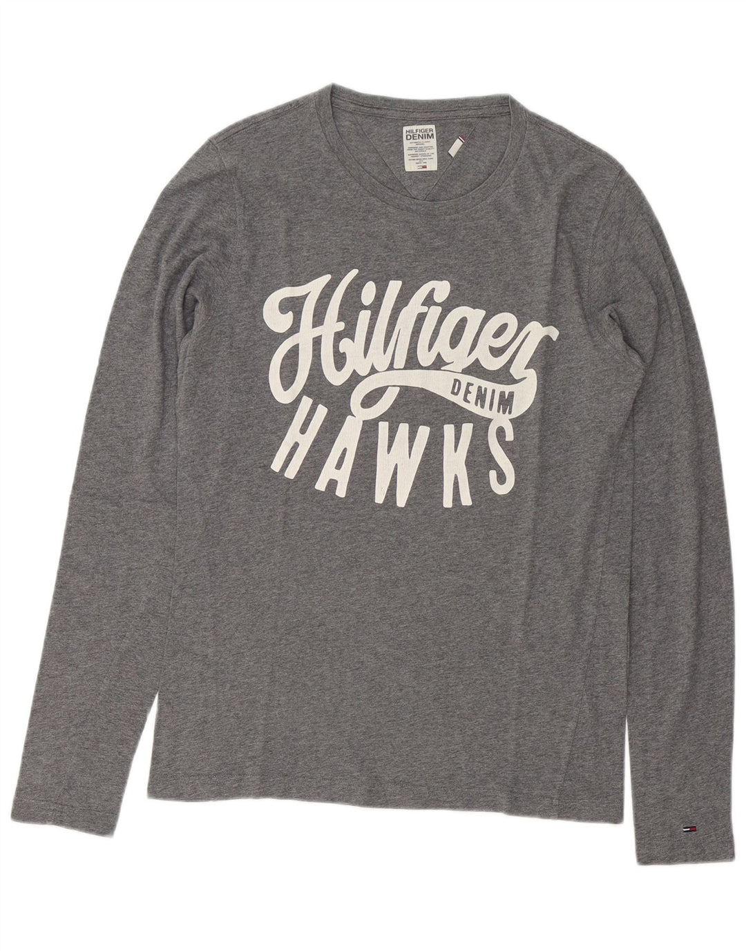 Tommy Hilfiger Maglietta grafica da uomo a maniche lunghe in cotone chiazzato grigio piccolo