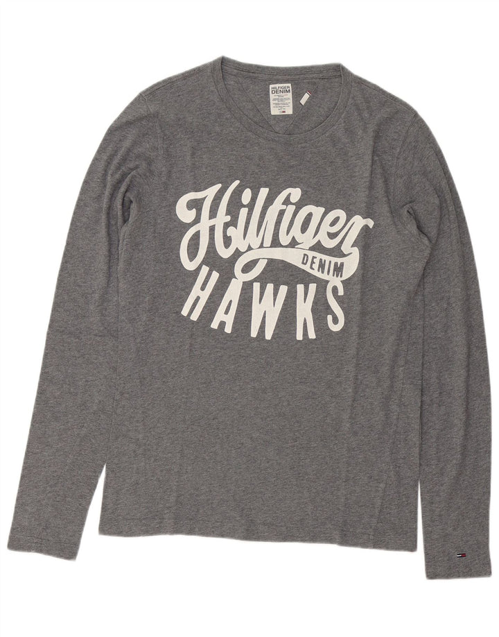 Tommy Hilfiger Maglietta grafica da uomo a maniche lunghe in cotone chiazzato grigio piccolo
