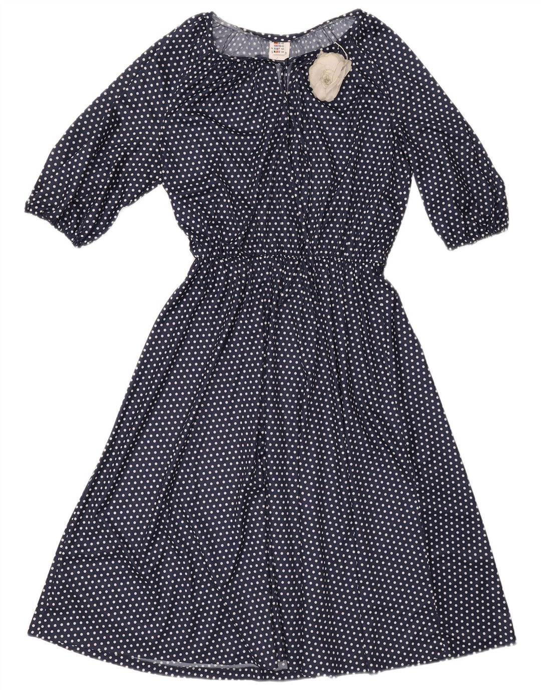 Abito da donna vintage a trapezio trasparente UK 10 piccolo poliestere blu navy