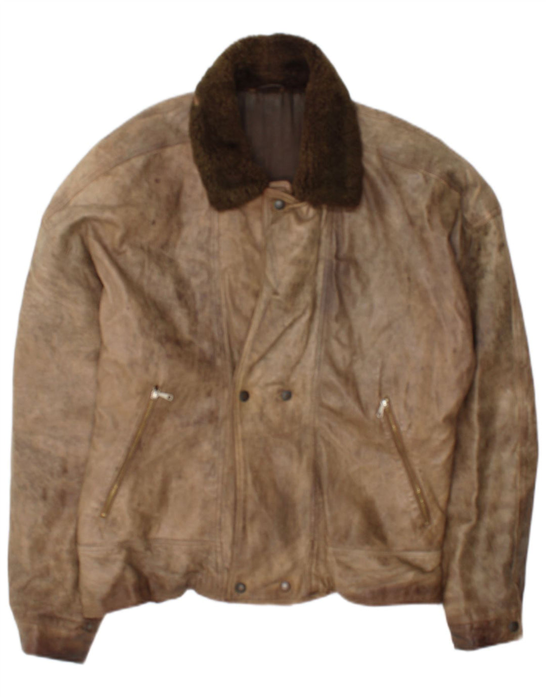Giacca in pelle vintage da uomo IT 50 grande in pelle marrone