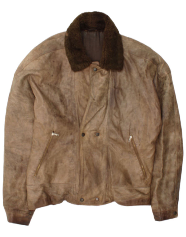 Giacca in pelle vintage da uomo IT 50 grande in pelle marrone