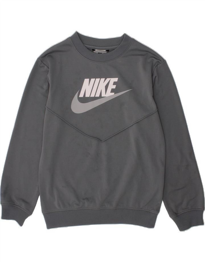 NIKE Boys Graphic Sweatshirt Jumper 10-11 Years Medium  Grey Polyester Vintage Nike and Second-Hand Nike from Messina Hembry 