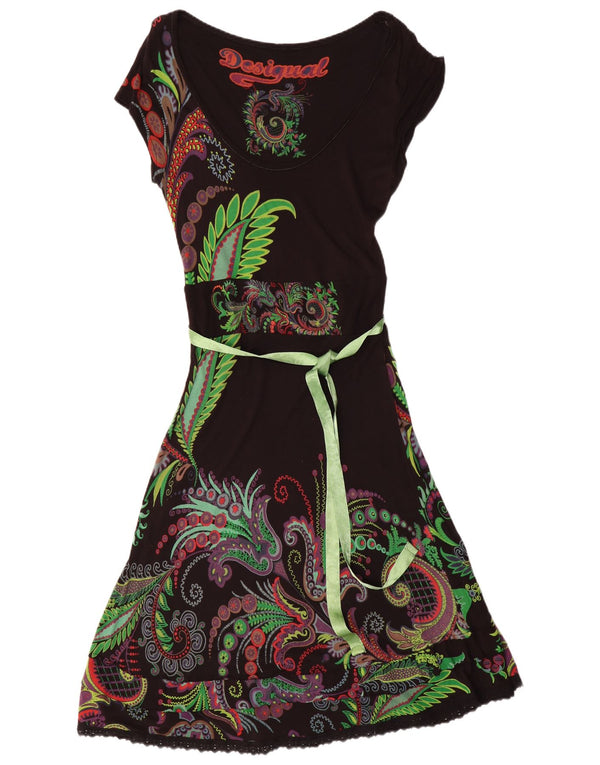 Desigual Abito da donna a linea A con grafica UK 14 Grande viscosa Paisley nera