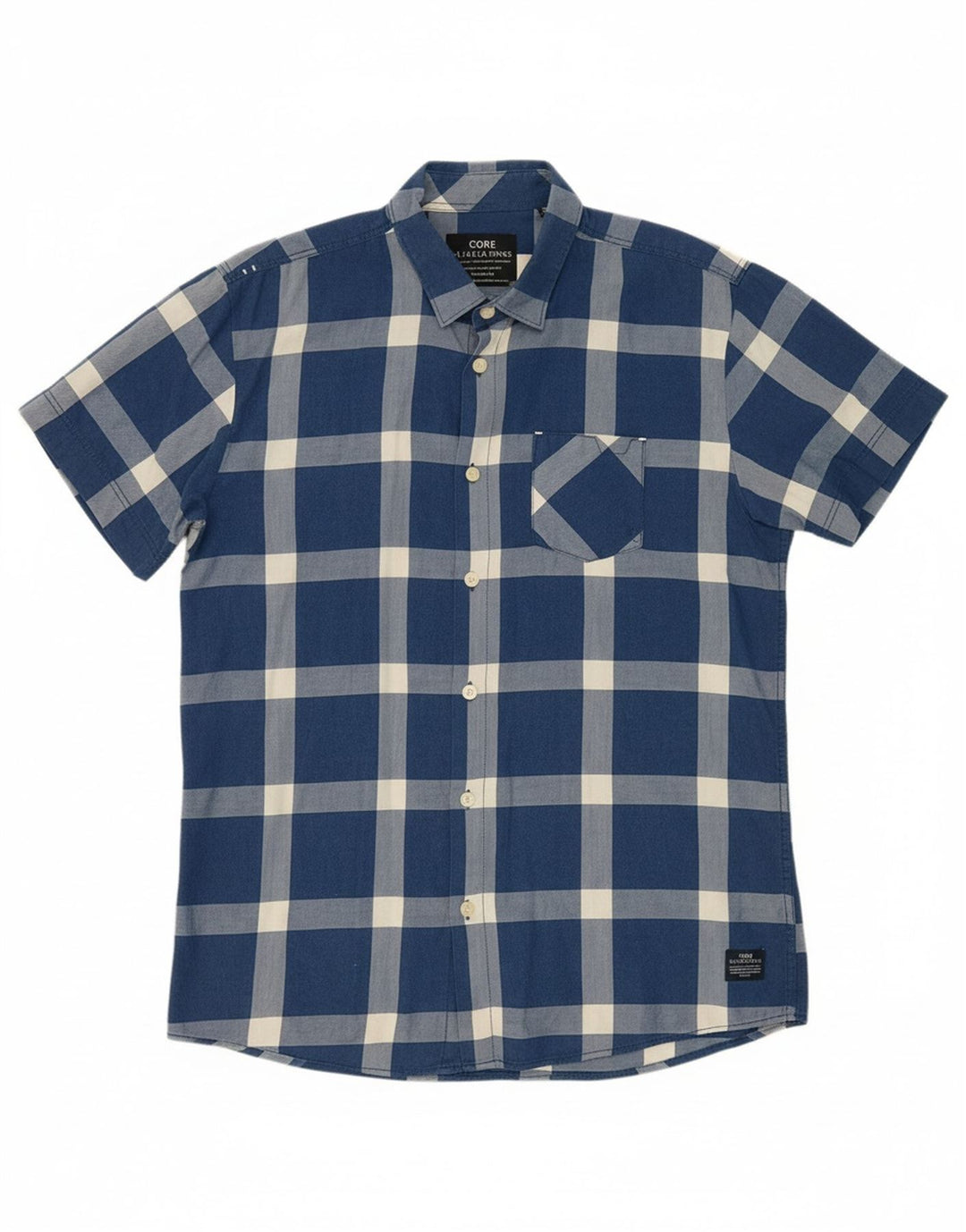 JACK & JONES Mens Short Sleeve Shirt XL Blue Check Cotton