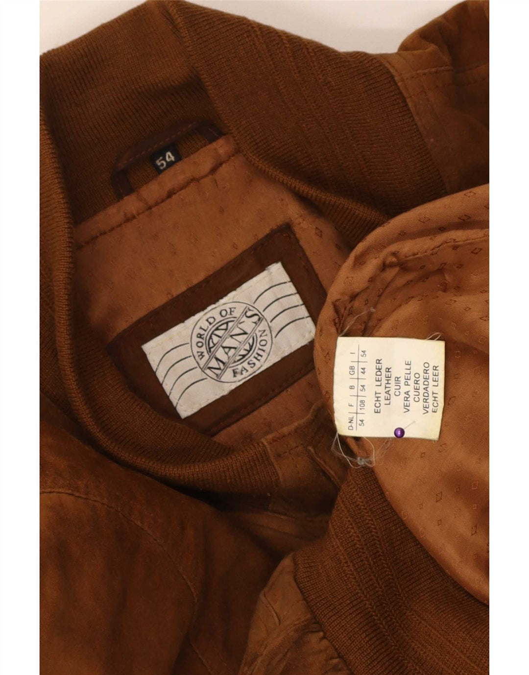 Giubbotto bomber in pelle scamosciata vintage da uomo UK 44 2XL in pelle marrone