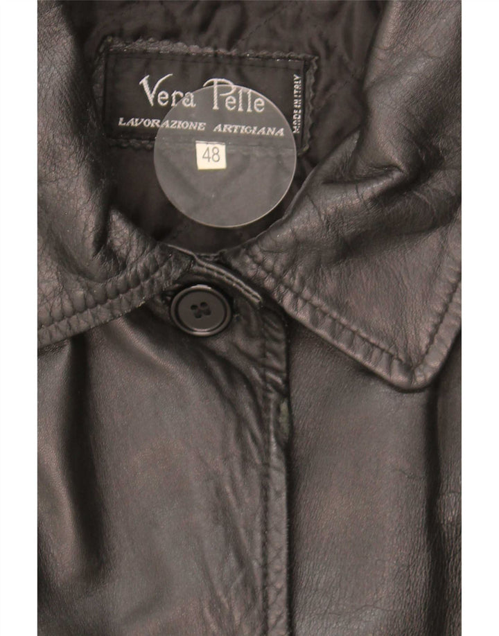 Cappotto in pelle vintage da donna IT 48 XL in pelle nera