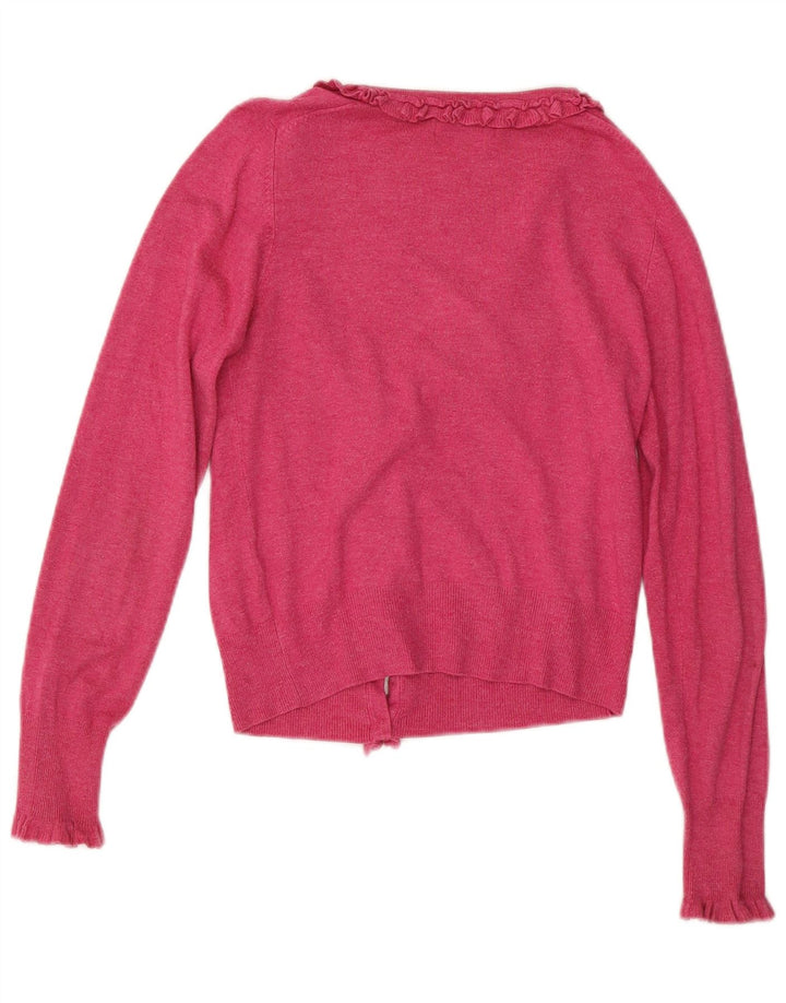 Maglione cardigan sul davanti con volant corto da donna Marks & Spencer UK 8 piccolo rosa