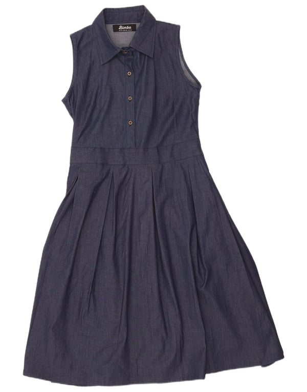Abito in denim senza maniche da donna VINTAGE UK 12 blu navy medio