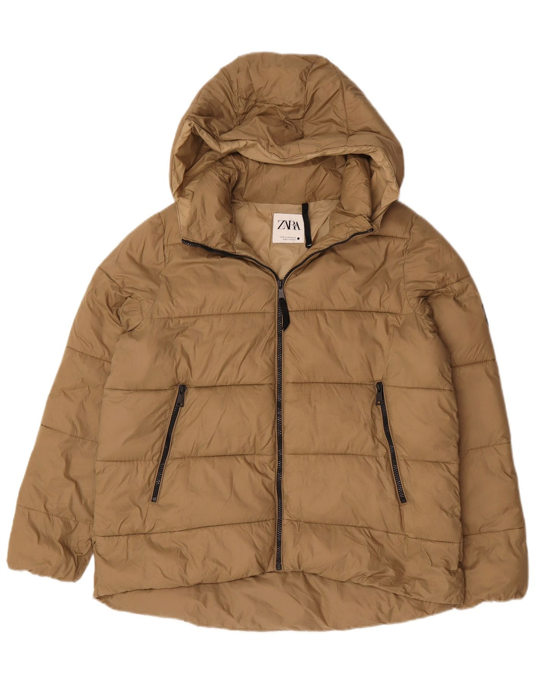Giacca imbottita oversize con cappuccio da donna Zara UK 14 Nylon beige medio