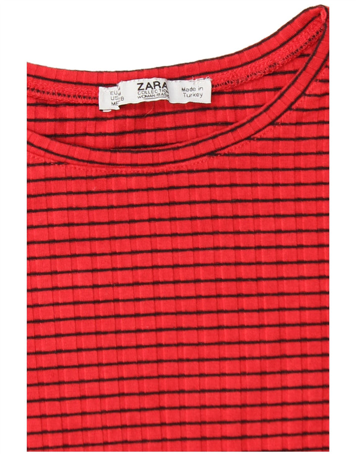ZARA Womens Top Long Sleeve UK 12 Medium Red Striped