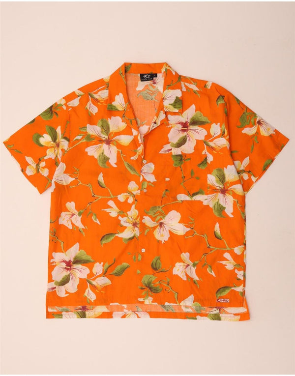 Camicia a maniche corte da uomo vintage grande hawaiana floreale arancione