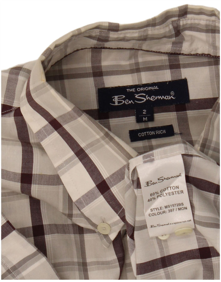 Camicia a maniche corte da uomo Ben Sherman in cotone a quadri grigio medio