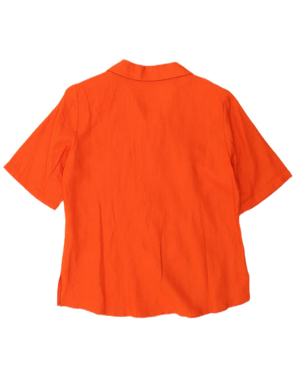 Camicia a maniche corte da donna vintage UK 16 grande lino arancione