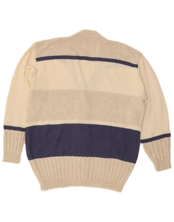 Maglione cardigan da donna vintage UK 18 XL cotone a righe beige