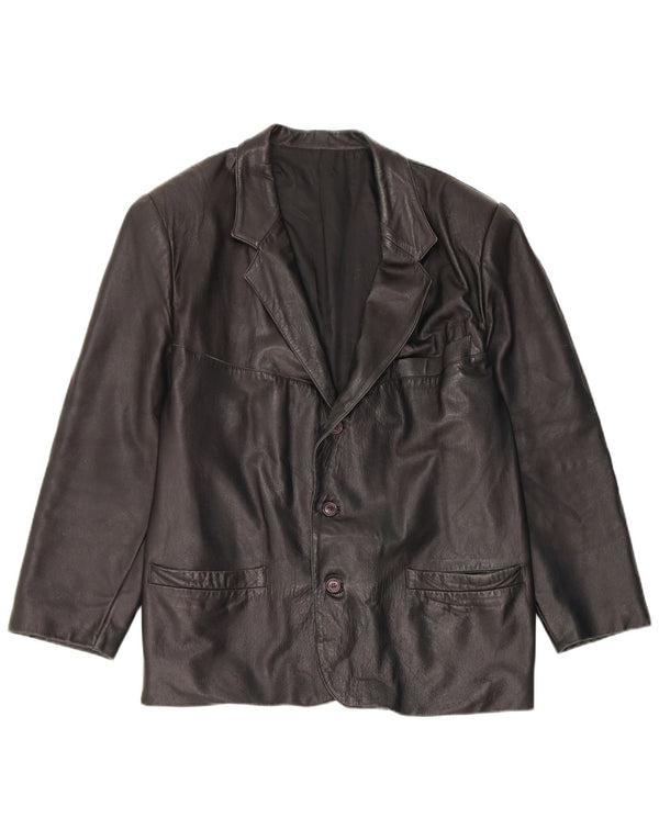 Giacca blazer in pelle vintage da uomo a 3 bottoni UK 40 grande nera